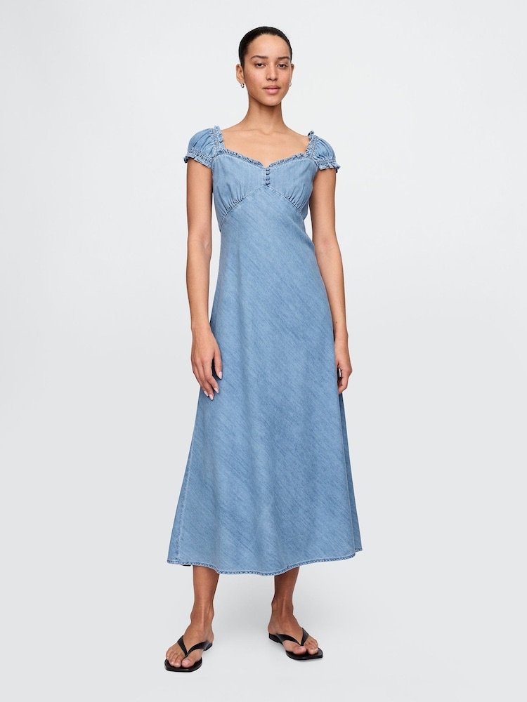 Gap Light Blue Slip Dress With Ruched Straps